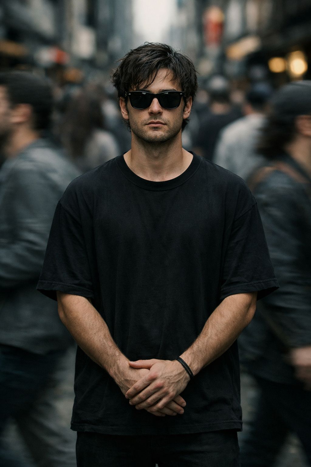 Ultra-realistic 8K cinematic portrait, 50mm DSLR lens, eye-level centered shot of a young man standi