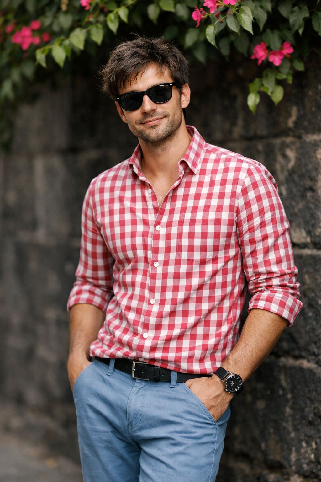 Ultra-realistic 8K cinematic portrait using a 50mm DSLR lens. A stylish young man standing in a rela