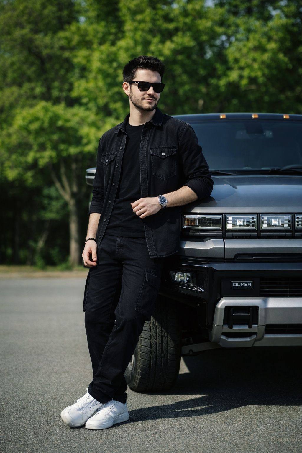 Ultra-realistic 8K cinematic full-body portrait of a young man leaning casually  — Google Gemini AI Prompt