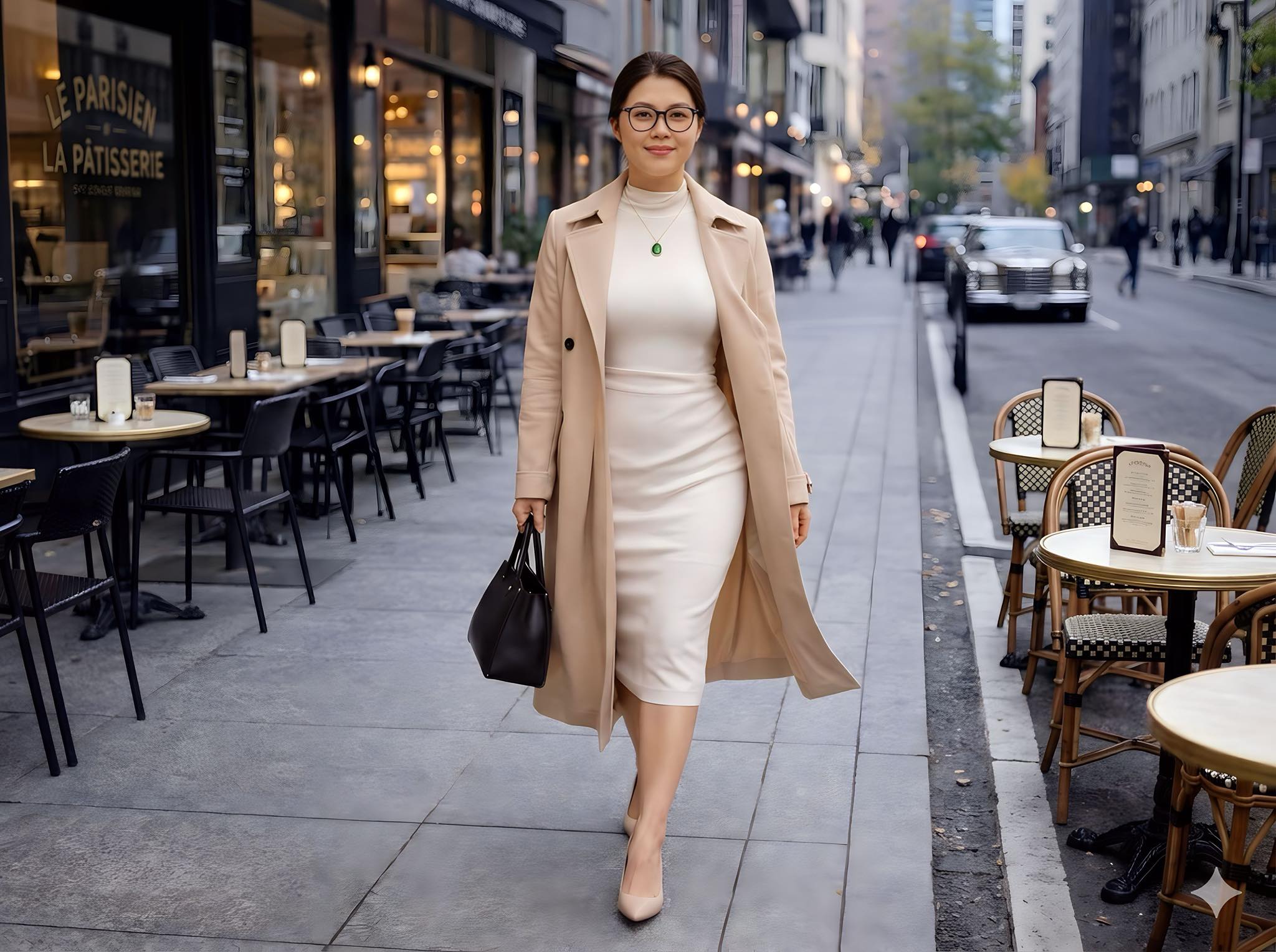 Use the uploaded photo of my wife as the only identity reference. Preserve her face, glasses, hairst