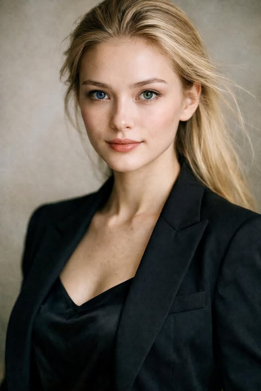 A striking, ultra-realistic portrait of a 20-year-old Eurasian woman with a mysterious aura. Her lon