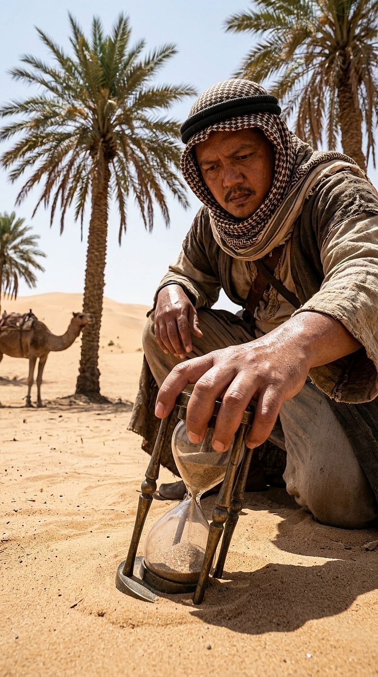 Create a hyper-realistic portrait of a man (uploaded image) dressed in traditional desert warrior at