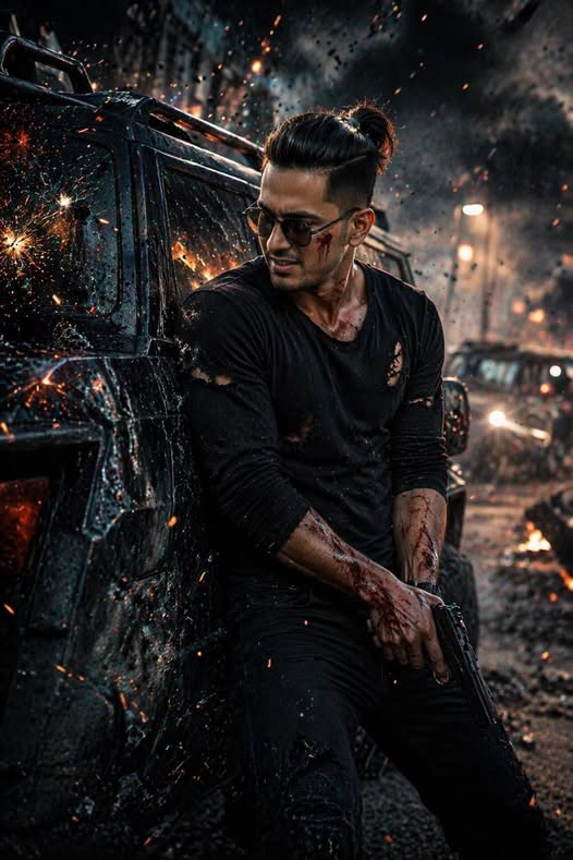 Create an image Create an ultra-realistic cinematic action movie poster using the uploaded person’s 