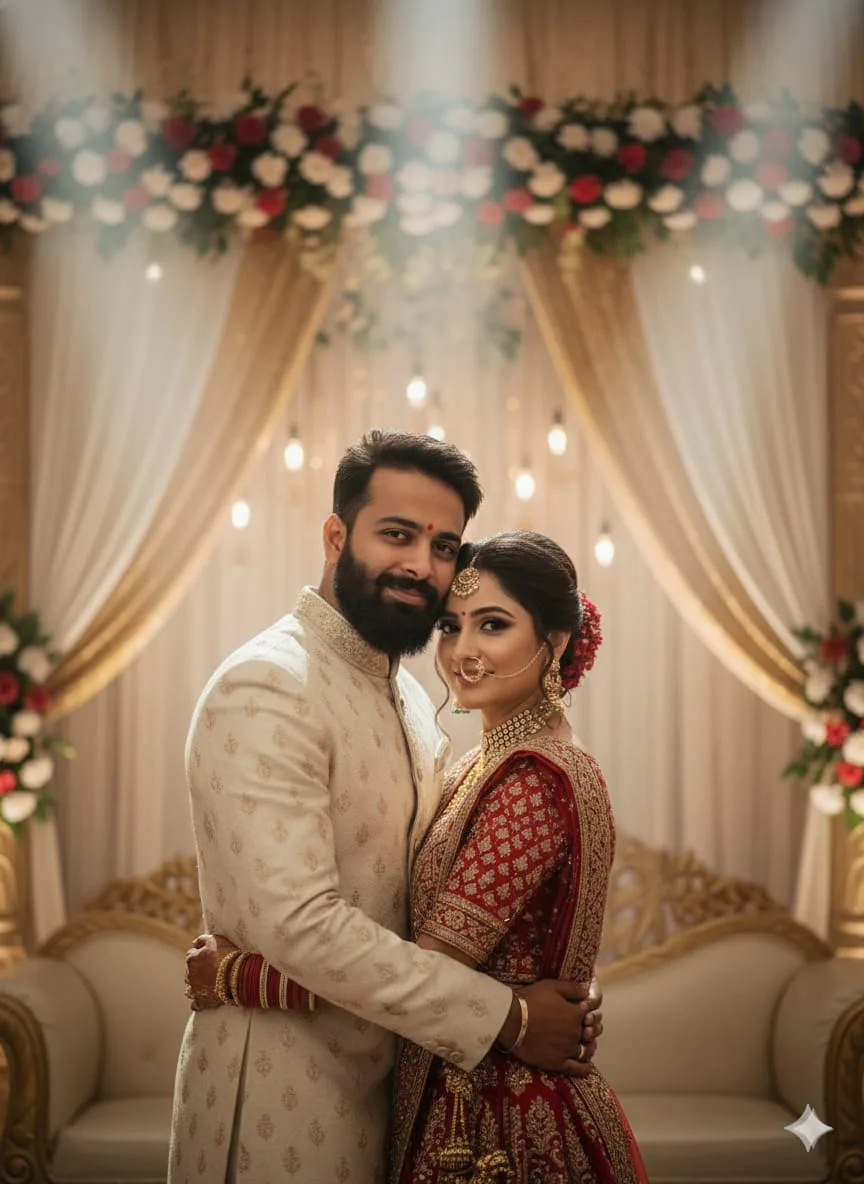 A tight, emotional, cinematic portrait of the young couple in a gentle, full-bod — Google Gemini AI Prompt