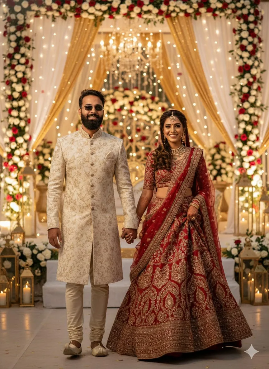 A full-body, cinematic, high-definition photograph capturing a young couple walk — Google Gemini AI Prompt