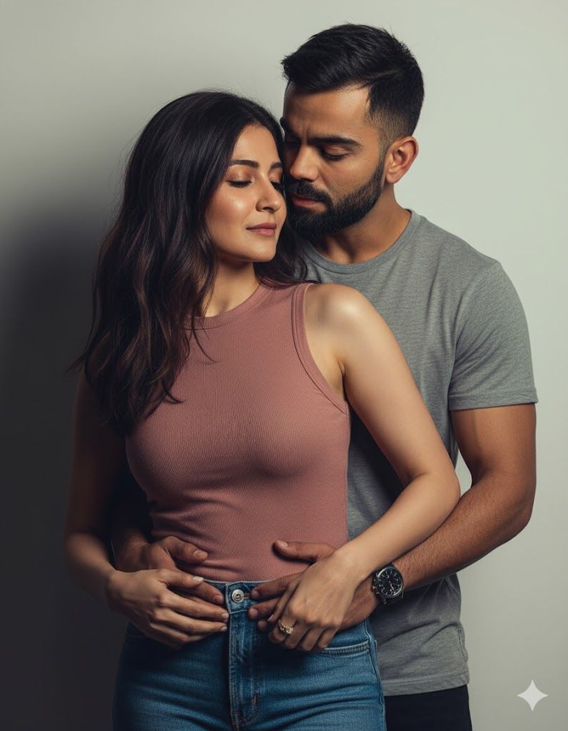 Create an image which captures a close-up, romantic portrait of the couple in the reference image. T