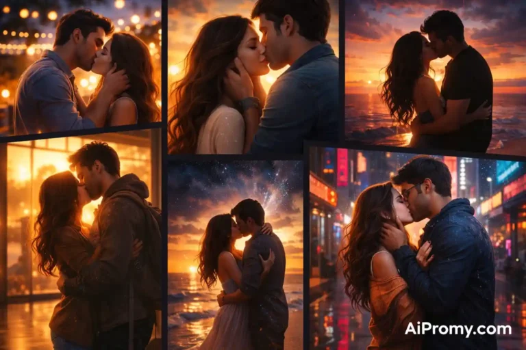 kissing couple ai image prompts showing romantic cinematic and emotional couple kissing scenes generated using ai prompts