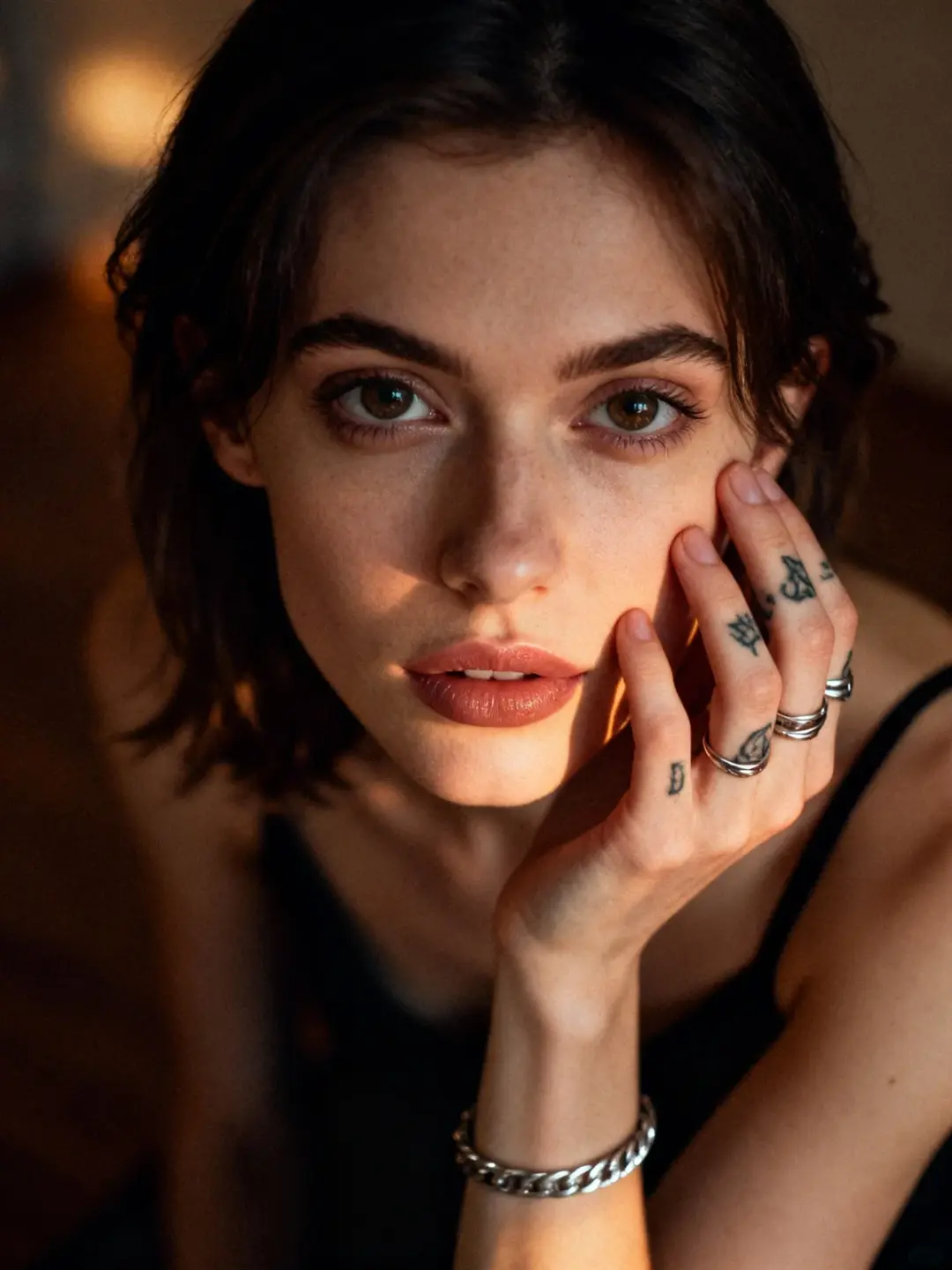 SHOT: • Composition: Close-up, high-angle, centered on face, intimate framing • Camera Settings: Wid