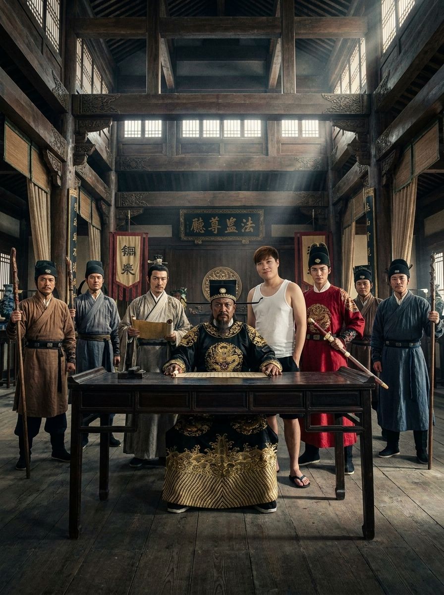 An award-winning cinematic IMAX film still of the iconic Kaifeng Court. In the center, the legendary