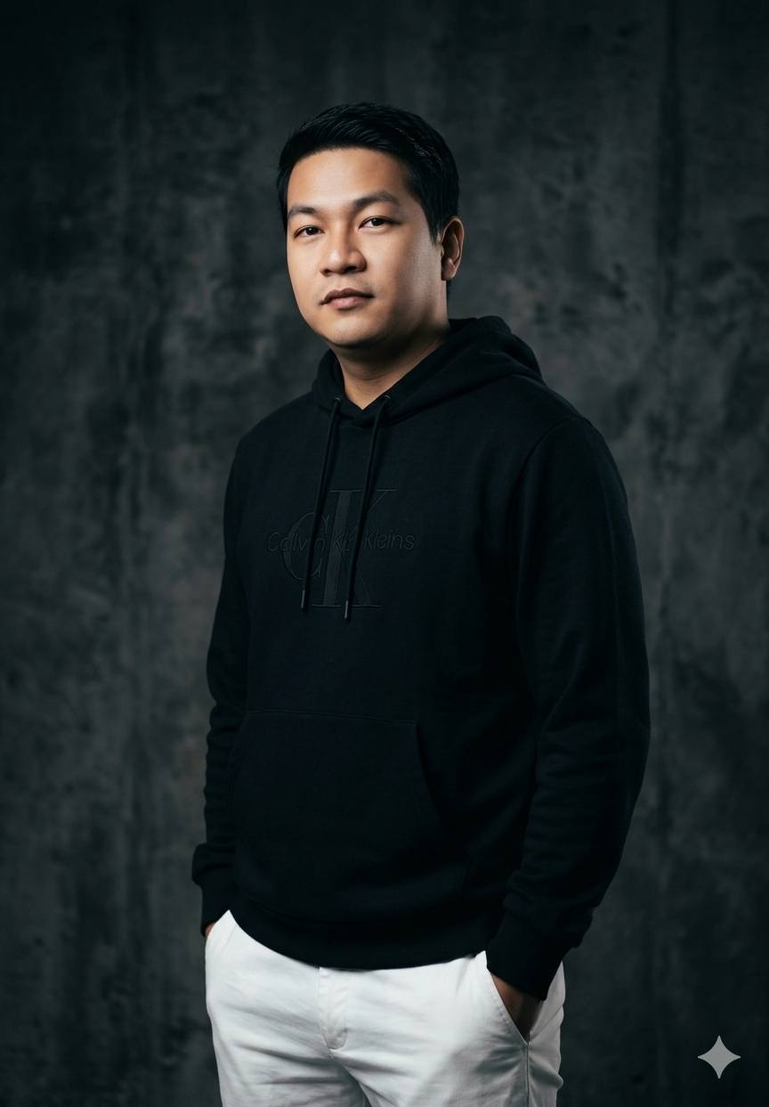 Ultra realistic cinematic portrait of a stylish young man wearing a black hoodie and white pants, st