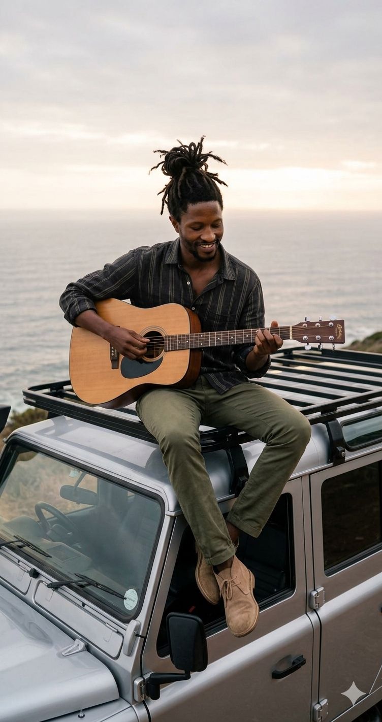 A professional cinematic lifestyle photograph of a young Black man with a light  — Google Gemini AI Prompt