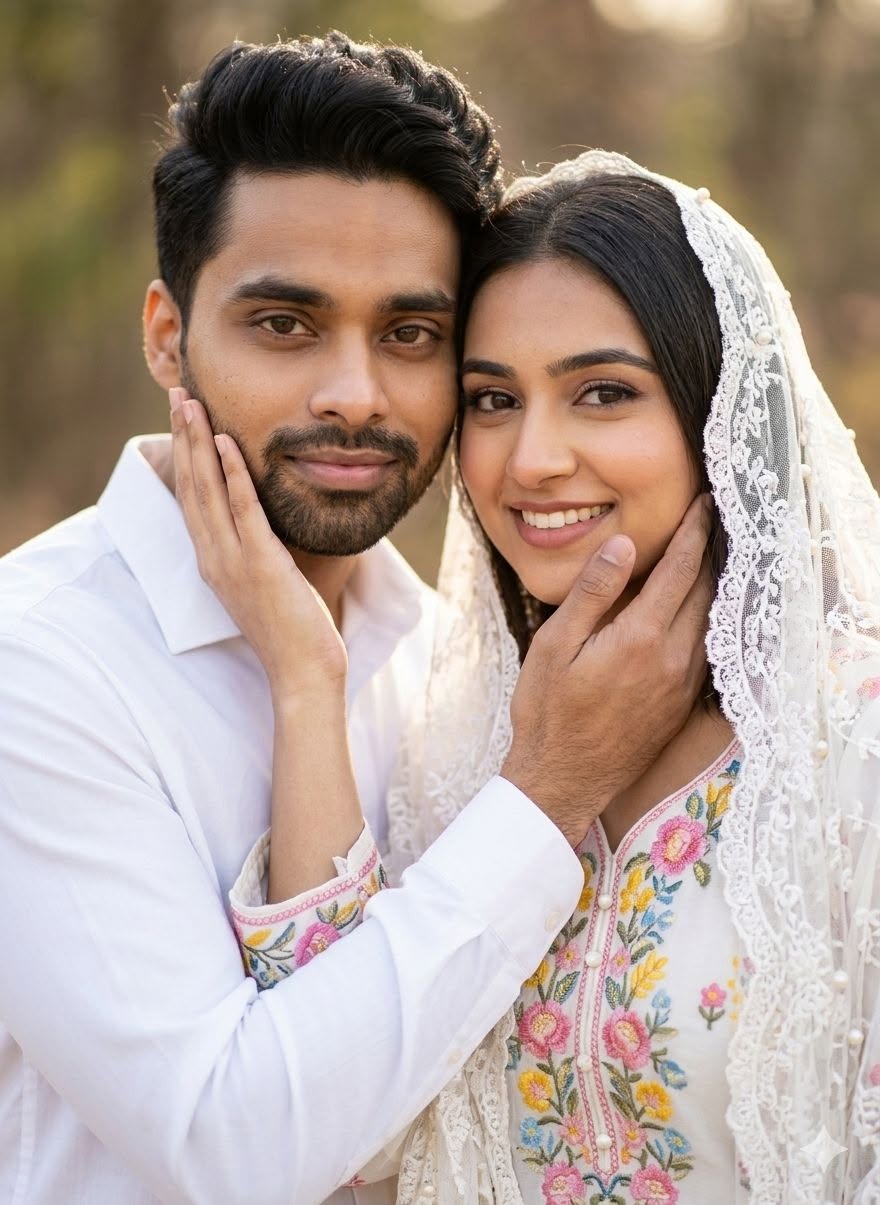 A high-resolution, realistic photograph of a young South Asian couple in a roman — Google Gemini AI Prompt