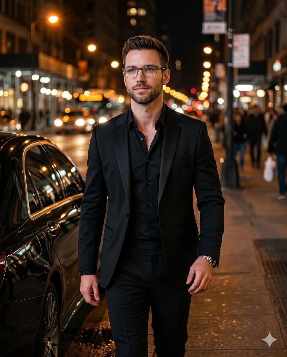 A high-resolution, cinematic street-style photograph of a man walking confidentl — Google Gemini AI Image Prompt