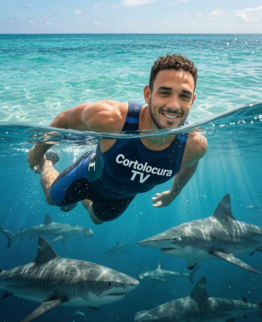 Professional photorealistic photo of a man swimming in crystal clear turquoise o — Google Gemini AI Image Prompt