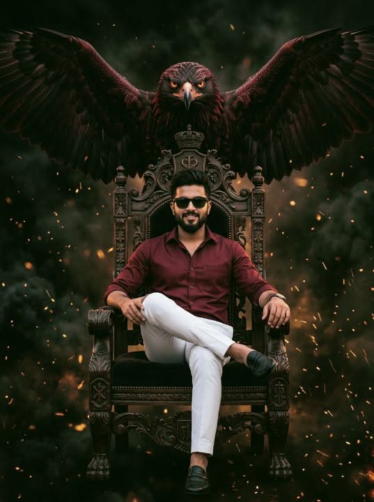 Ultra-realistic cinematic portrait of a confident young man sitting on a luxurio — Google Gemini AI Image Prompt