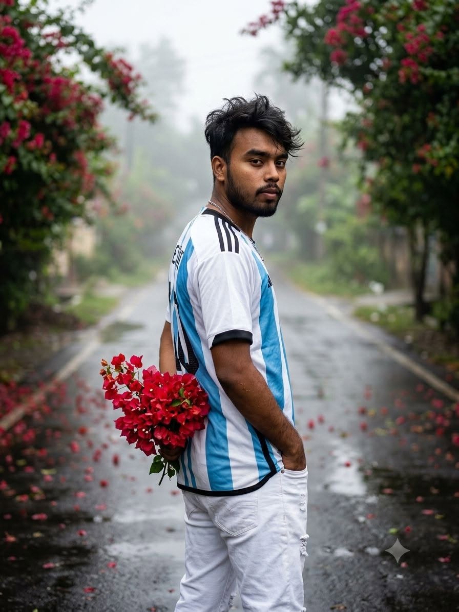 Ultra-realistic DSLR portrait of a young man with a messy tousled black hairstyl — Google Gemini AI Prompt