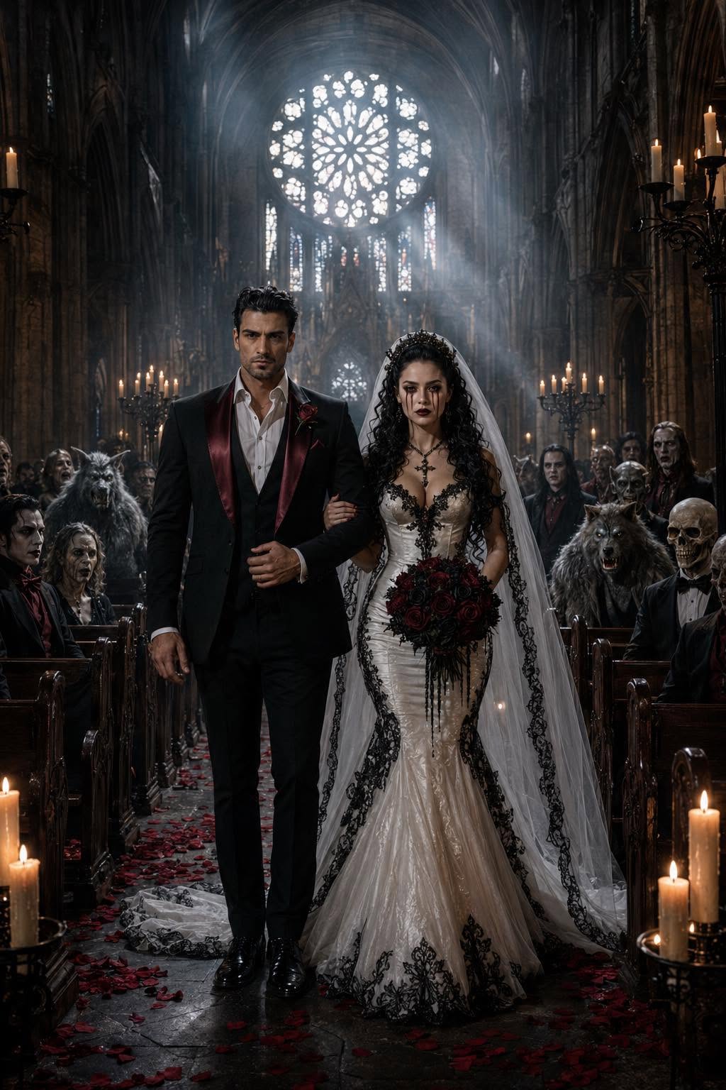 Create a full-length, highly detailed realistic cinematic shot of a gothic horro — DALL-E AI Prompt