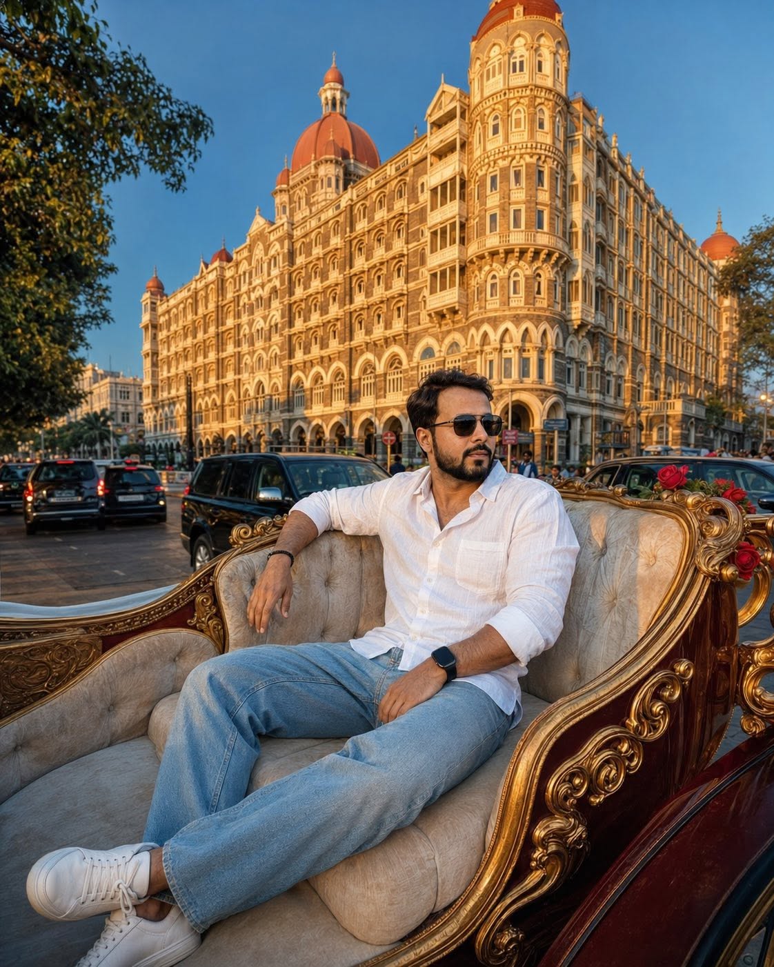 Ultra-realistic cinematic luxury travel portrait of a stylish young South Asian  — Ideogram AI Prompt