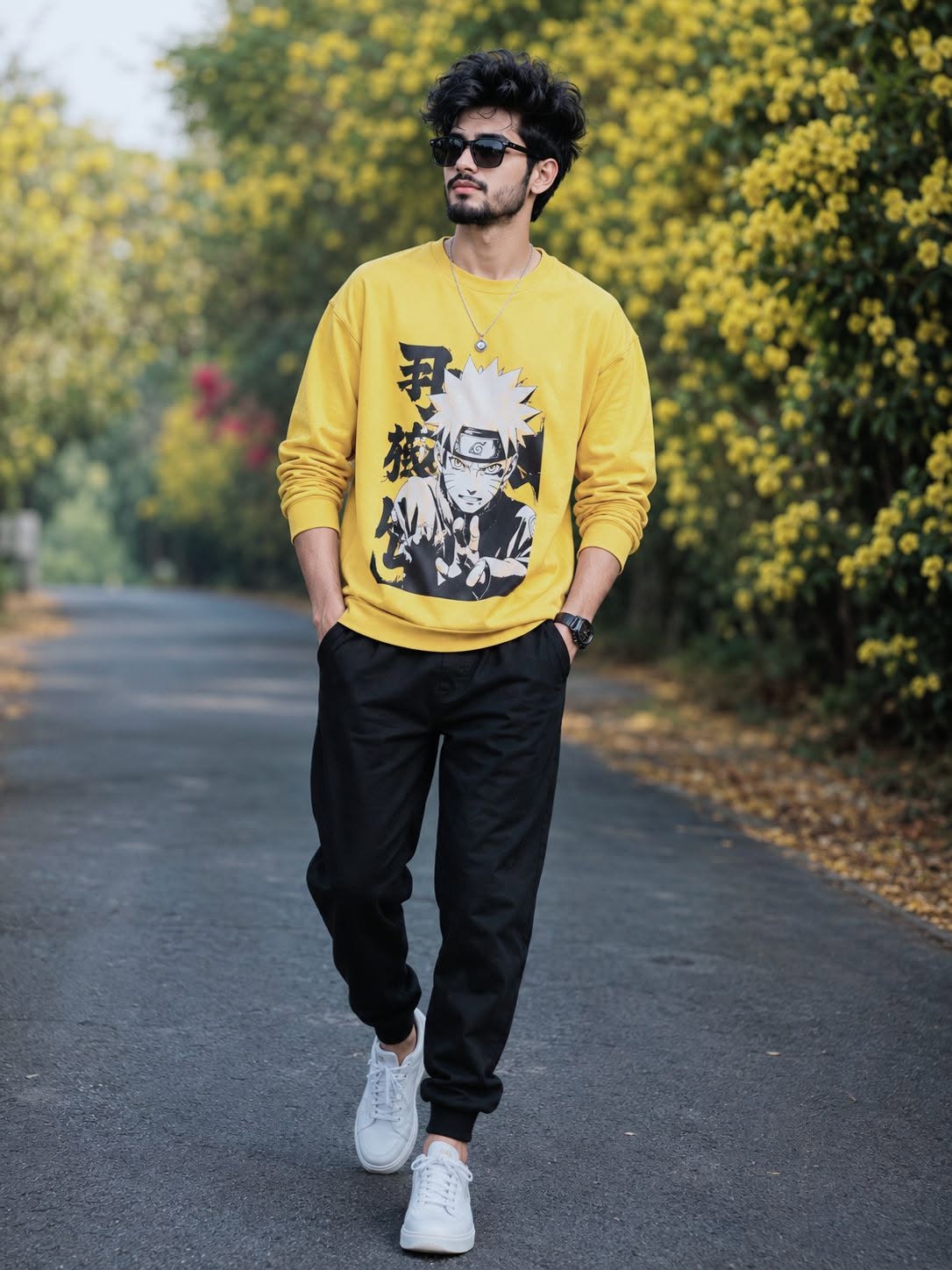 Ultra-realistic full-body portrait of a stylish young man walking confidently on — Google Gemini AI Prompt