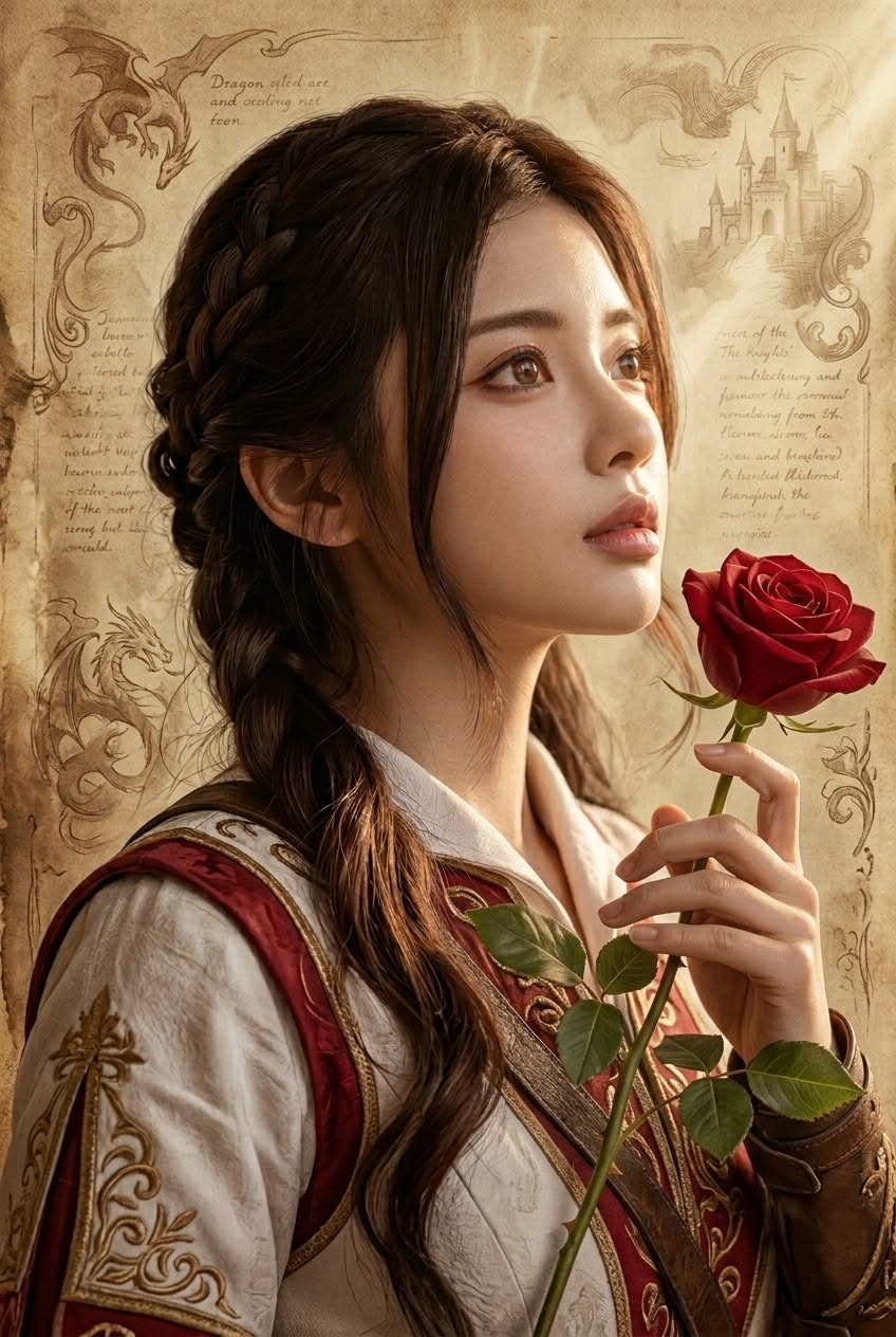 Ultra-realistic cinematic fantasy portrait, breathtaking young East Asian woman, — Google Gemini AI Image Prompt