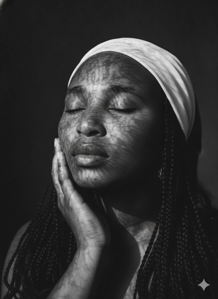 Ultra-realistic monochrome beauty portrait, extreme close-up of a young woman wi — Google Gemini AI Prompt