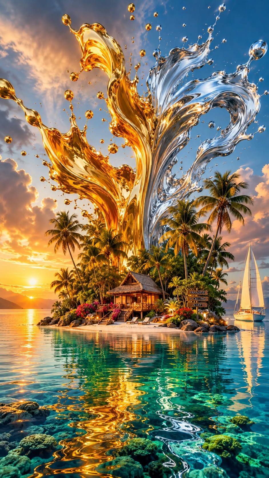 Ultra-realistic surreal fantasy island photography featuring a tiny tropical par — Google Gemini AI Prompt