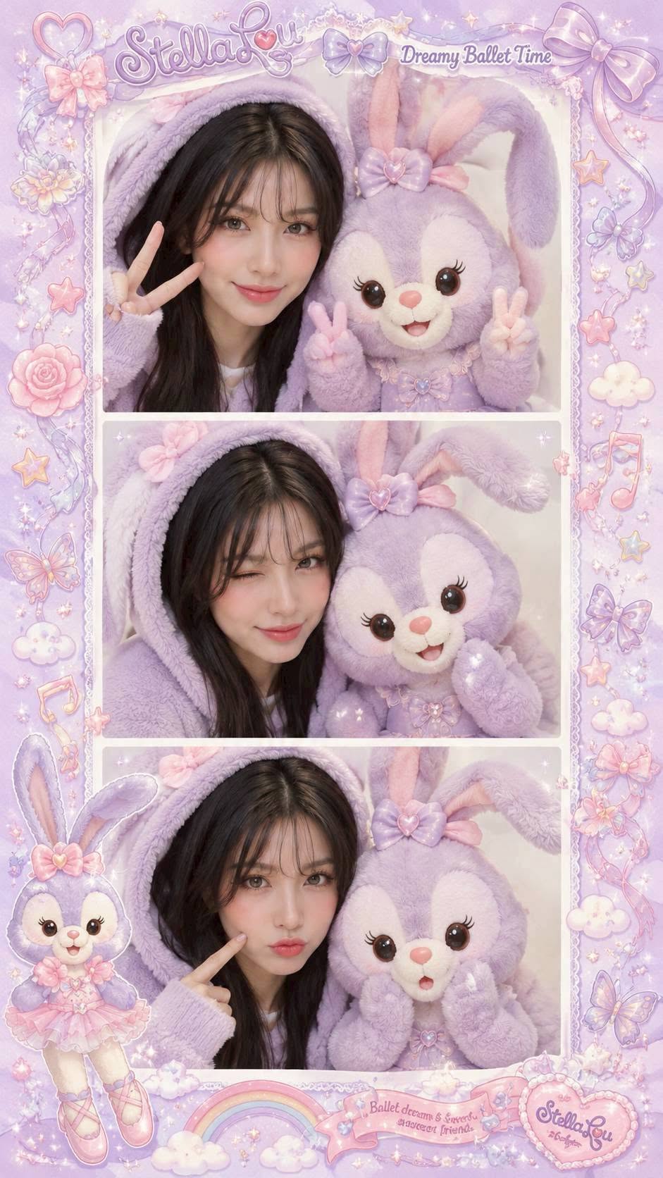 Cute Japanese photobooth strip with 3 vertical frames, dreamy StellaLou-inspired — Google Gemini AI Prompt