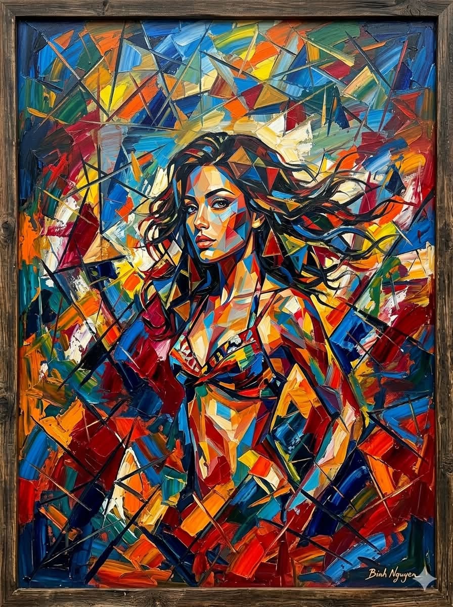 A mesmerizing fusion of abstraction and portraiture, Shattered Symphony of Color — DALL-E AI Prompt