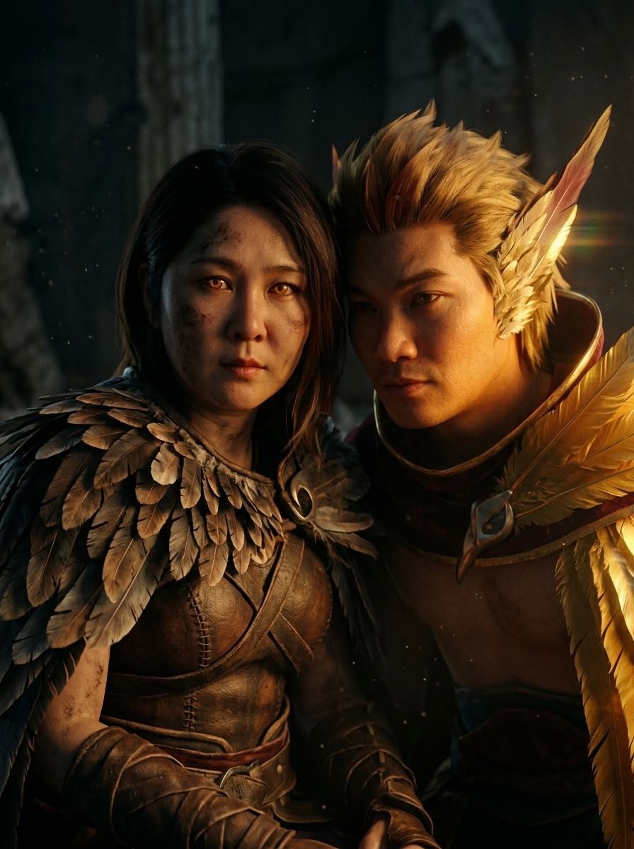 A dark, gritty, premium Hollywood live-action film still featuring Rakan and Xay — Google Gemini AI Prompt