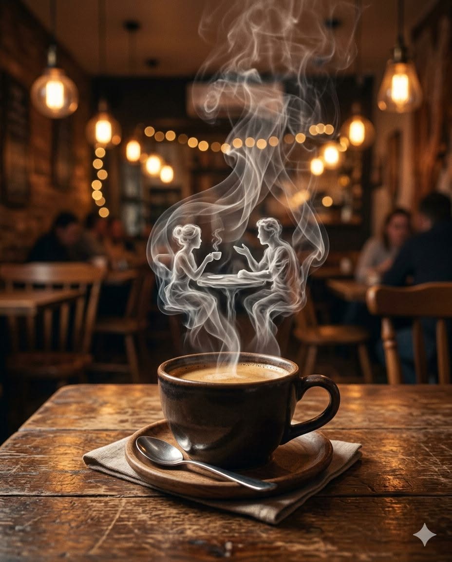 Create an image in 4:5 aspect ratio ultra-realistic, 8K. A steaming cup of coffe — Google Gemini AI Image Prompt
