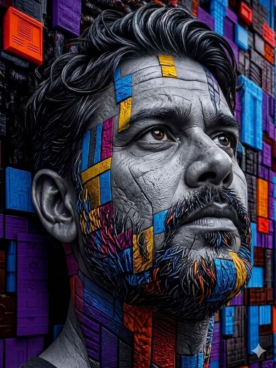 hyper-realistic, ultra-detailed close-up portrait of a South Asian man looking u — Google Gemini AI Prompt