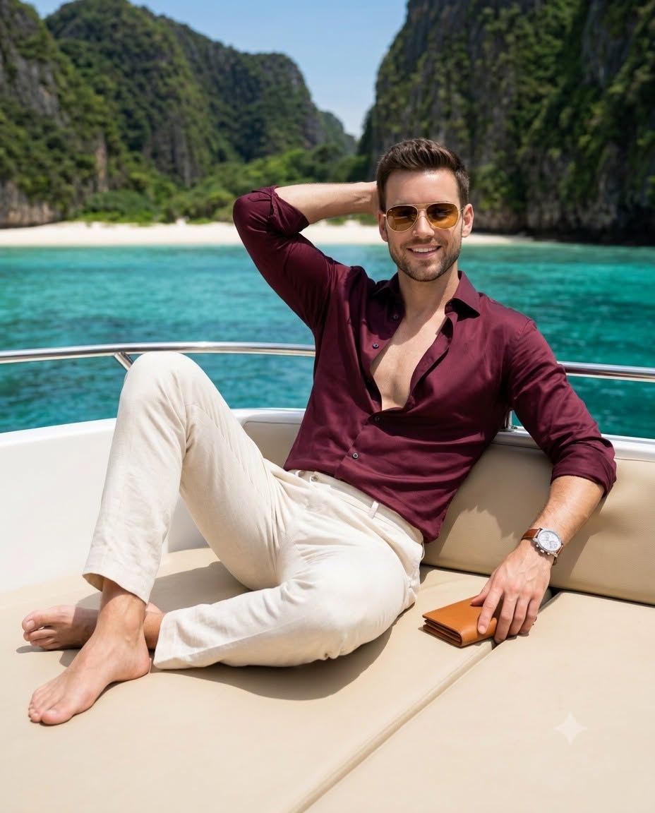 A high-resolution, candid lifestyle photograph capturing a handsome, athletic ma — Google Gemini AI Prompt