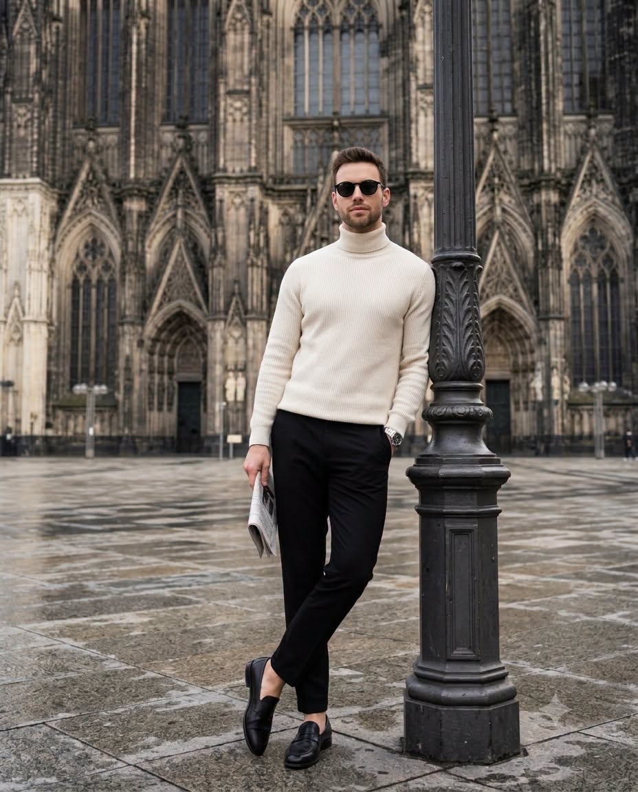 A high-resolution, full-length lifestyle fashion photograph capturing a stylish  — Google Gemini AI Prompt