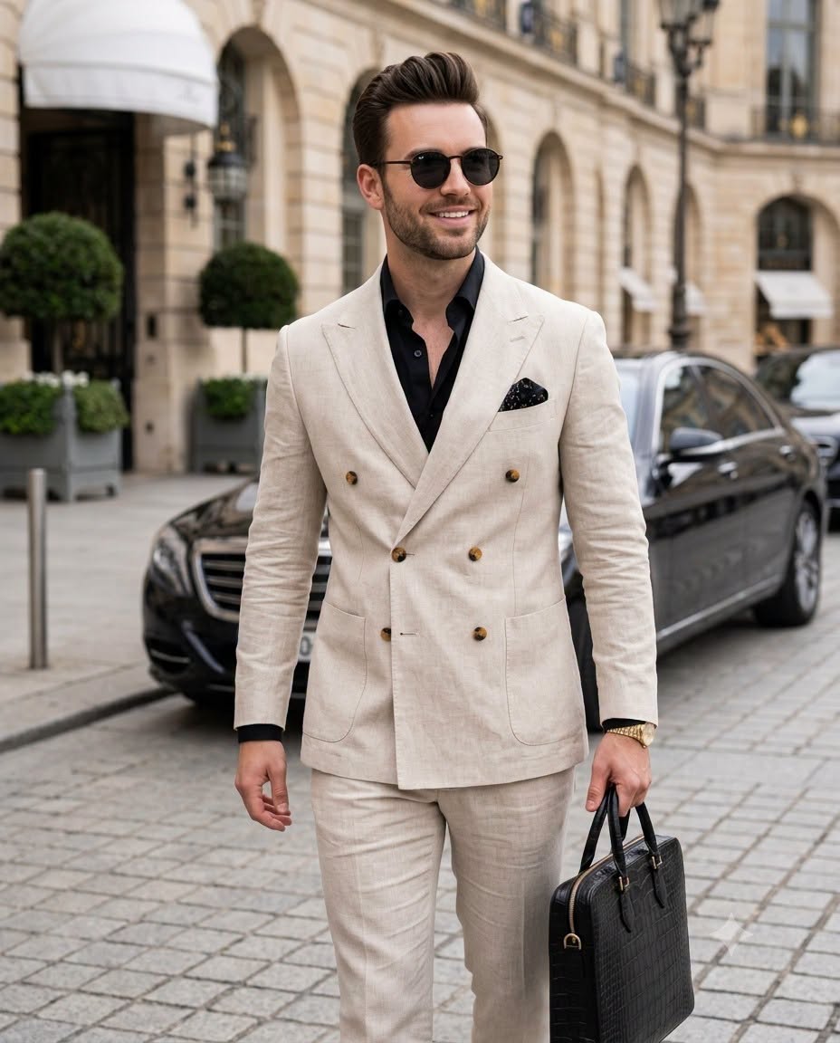 A high-resolution, professional street-style fashion photograph capturing a soph — Google Gemini AI Prompt