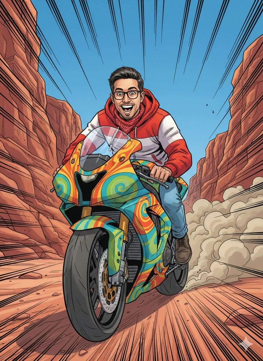 A high-octane, dynamic comic book illustration of the man same face  uploaded im — Google Gemini AI Prompt