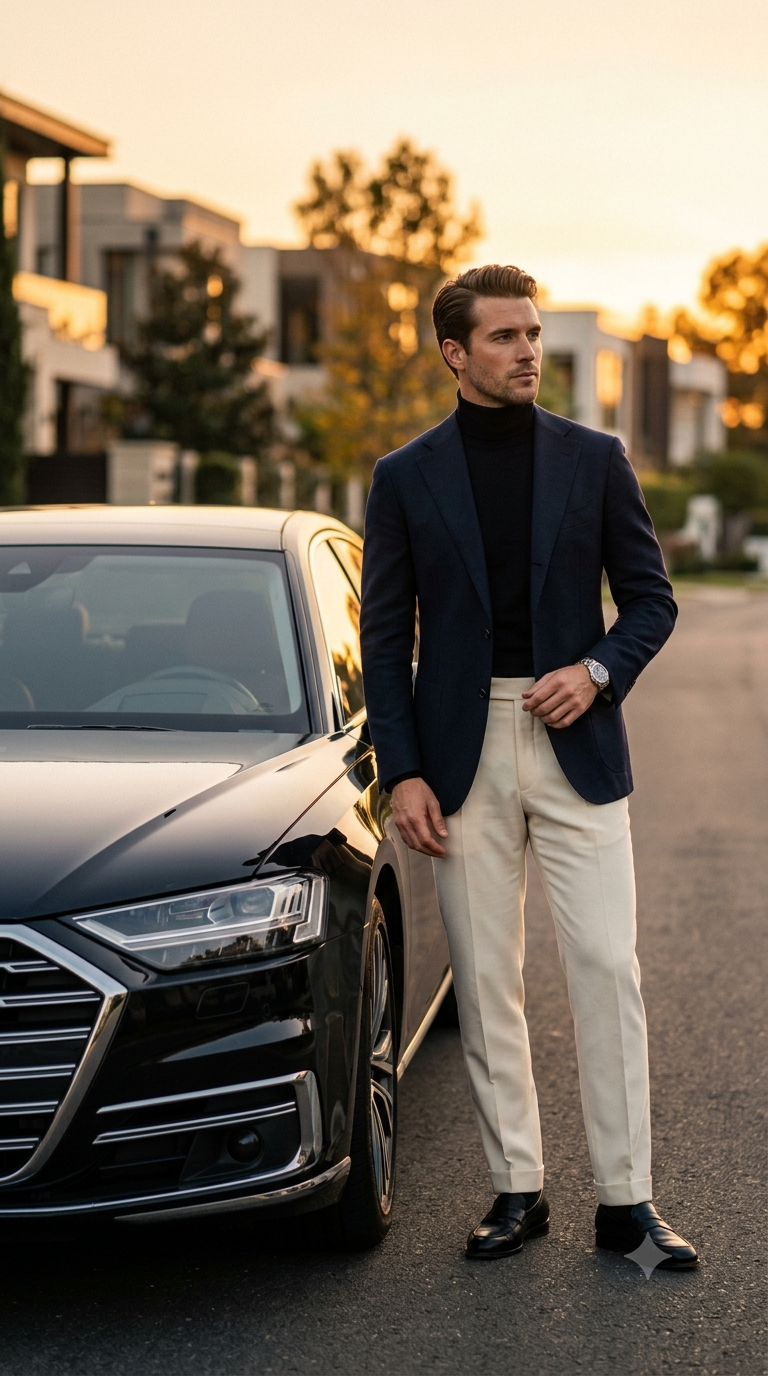 Ultra-realistic luxury menswear editorial portrait of a sophisticated, high-stat — Google Gemini AI Image Prompt