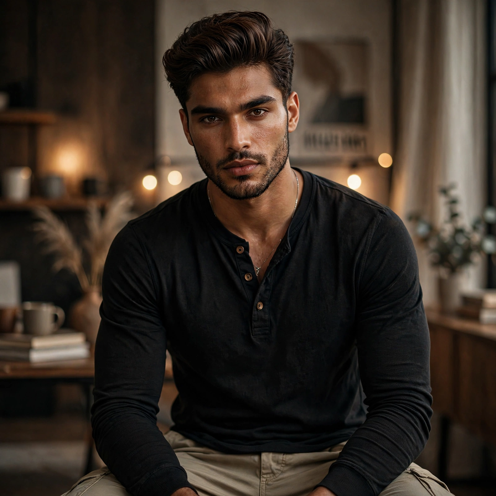 A hyper-realistic, cinematic portrait of a handsome young man with a well-groome — Google Gemini AI Prompt