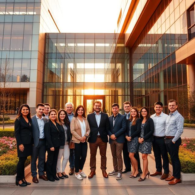 Generate a luxury outdoor corporate team portrait using [UPLOAD TEAM PHOTO(S)],  — DALL-E AI Prompt