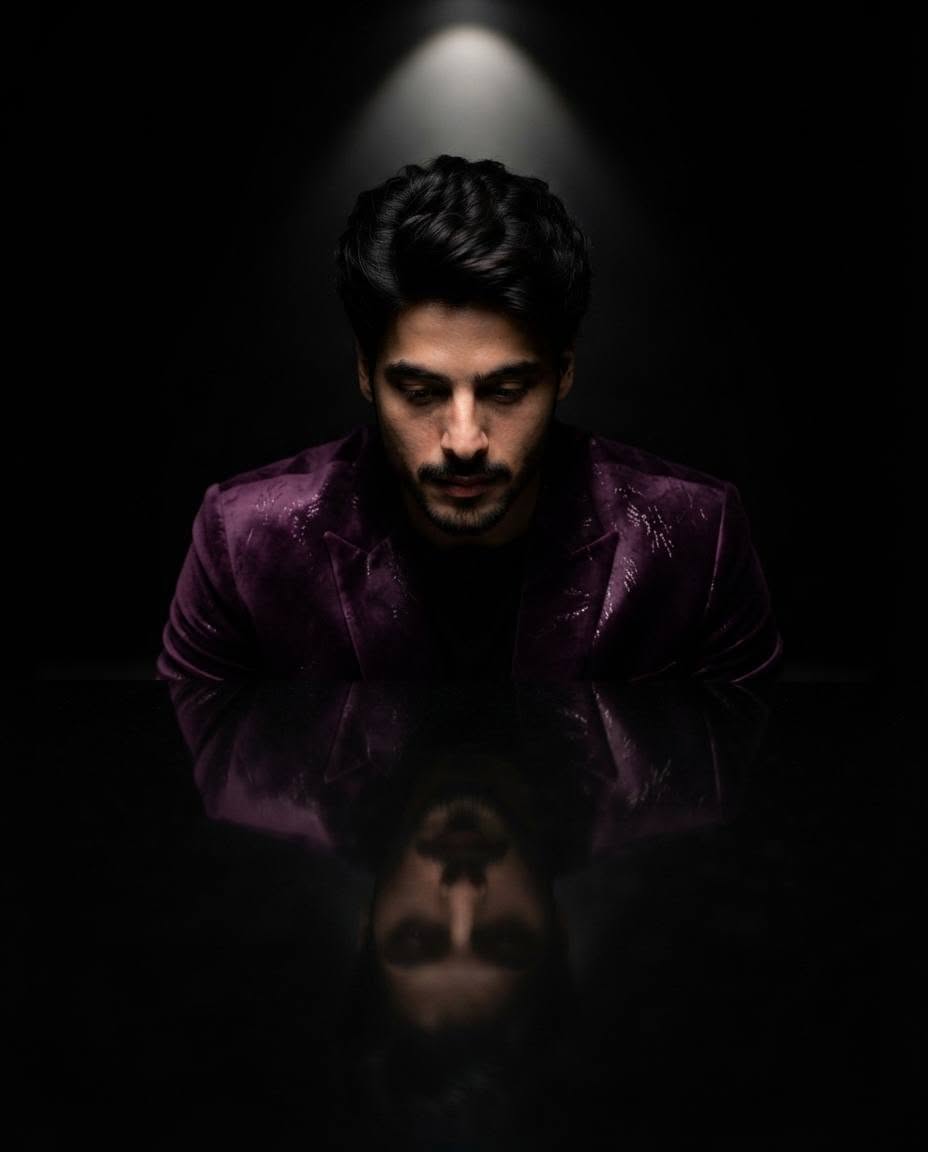 Artistic fine-art portrait of a male, short black hair sharply defined, contempl — Google Gemini AI Image Prompt