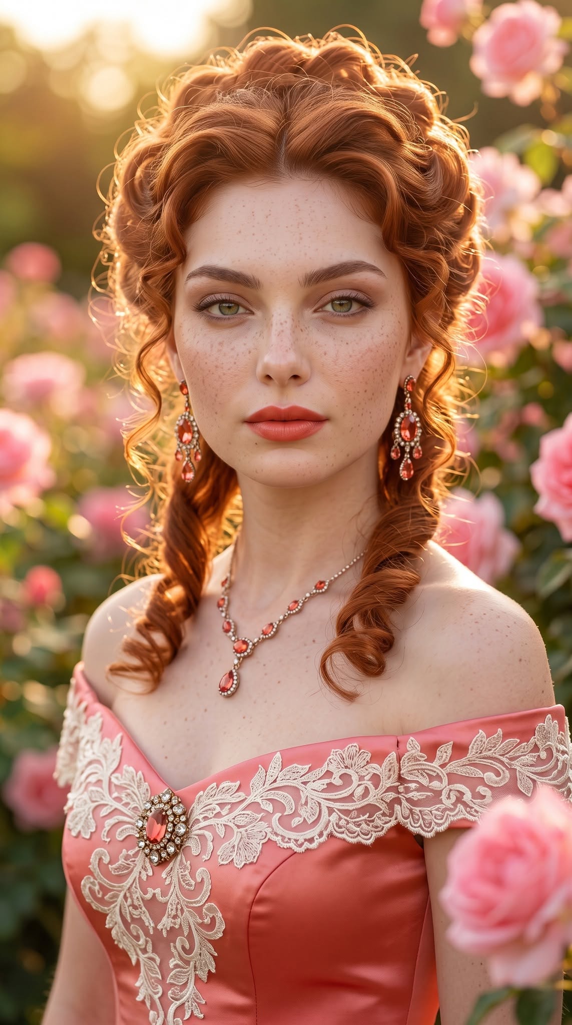 1637 - Breathtaking portrait of an elegant young woman with long copper red curl — DALL-E AI Image Prompt