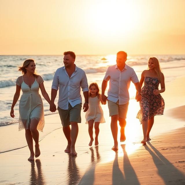 Create a cinematic beach family portrait using [UPLOAD FAMILY PHOTO(S)]. Preserv — Ideogram AI Image Prompt