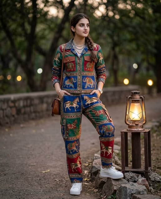 A full-body photograph in 4:5 aspect ratio of a woman with her dark hair styled  — DALL-E AI Image Prompt
