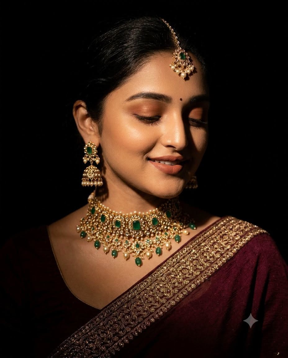 Generate a dramatic, low-key close-up portrait of elegant woman looking gently d — Google Gemini AI Prompt