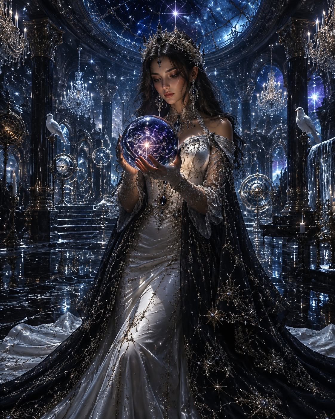 Ultra-realistic cinematic fantasy portrait of an ethereal celestial queen standi — DALL-E AI Prompt
