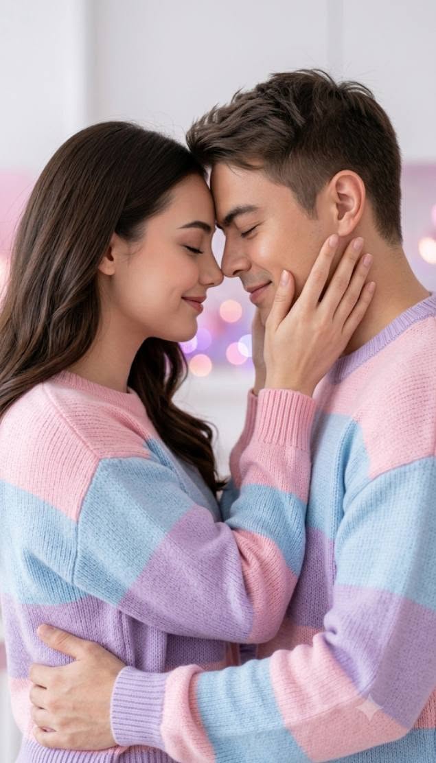 A close-up romantic portrait of a couple in an intimate pose, matching the refer — DALL-E AI Image Prompt