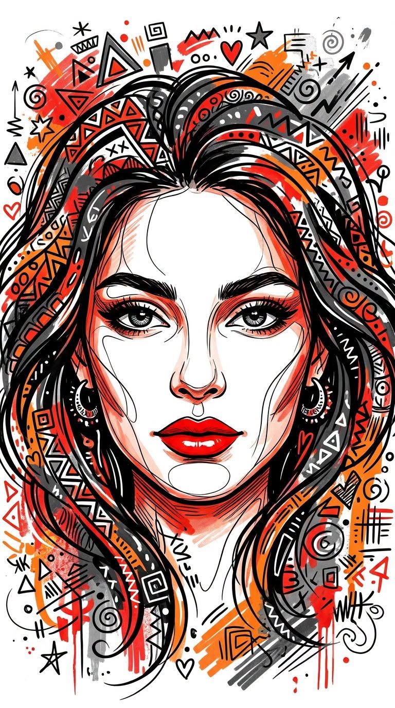 Ilustrasi doodle artistik modern yang terinspirasi dari potret wajah wanita cant — DALL-E AI Prompt