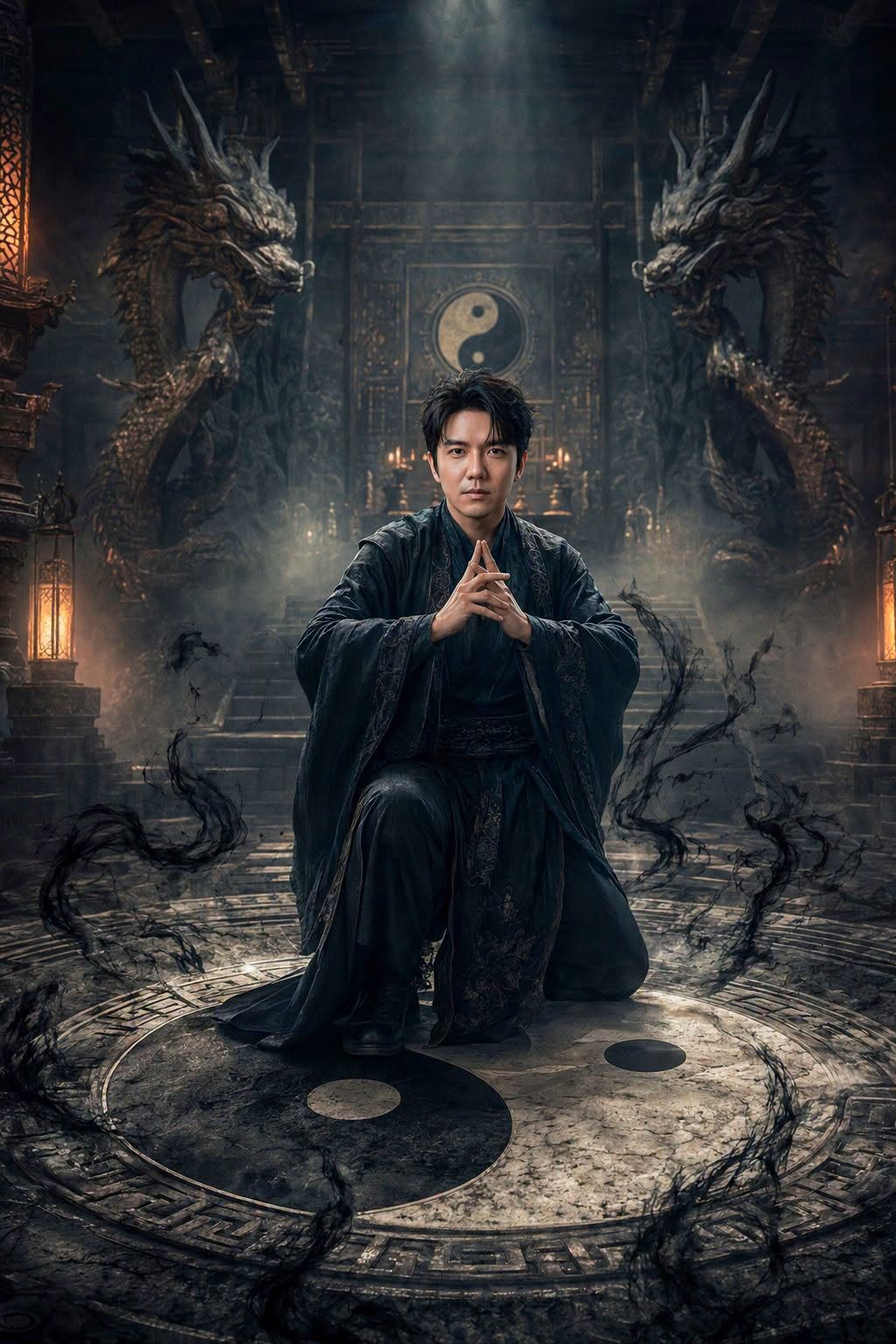 Hyper-photorealistic ancient Taoist portrait (use uploaded photo, face unchanged — DALL-E AI Prompt