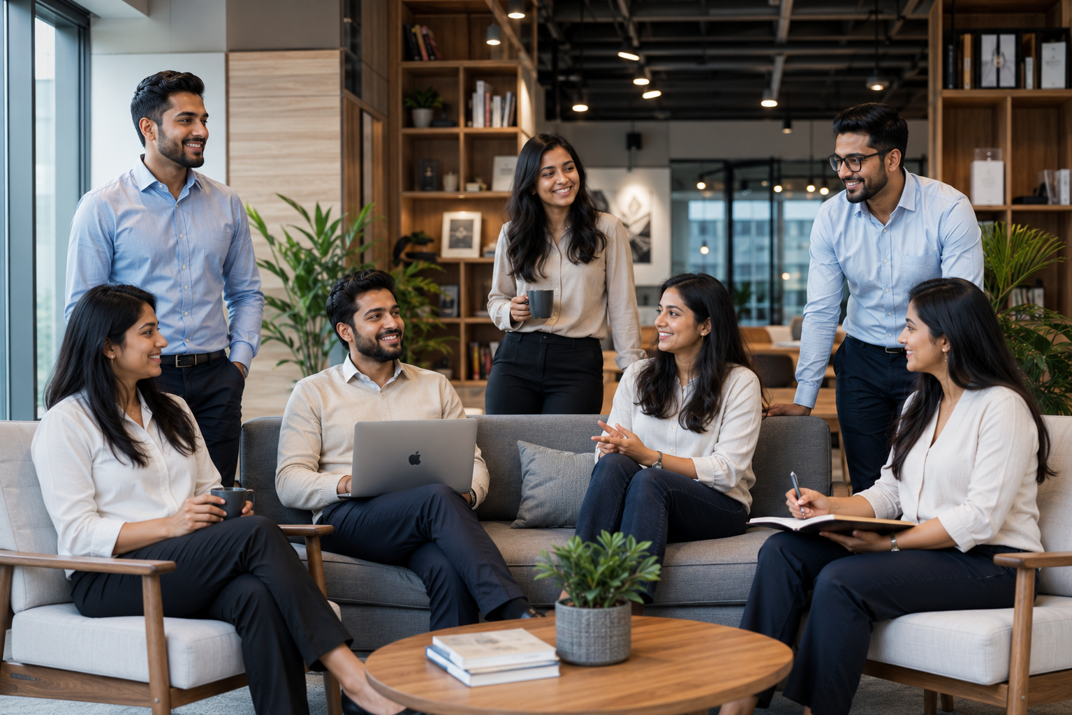 Generate a relaxed yet professional corporate team portrait using **[UPLOAD TEAM — DALL-E AI Prompt