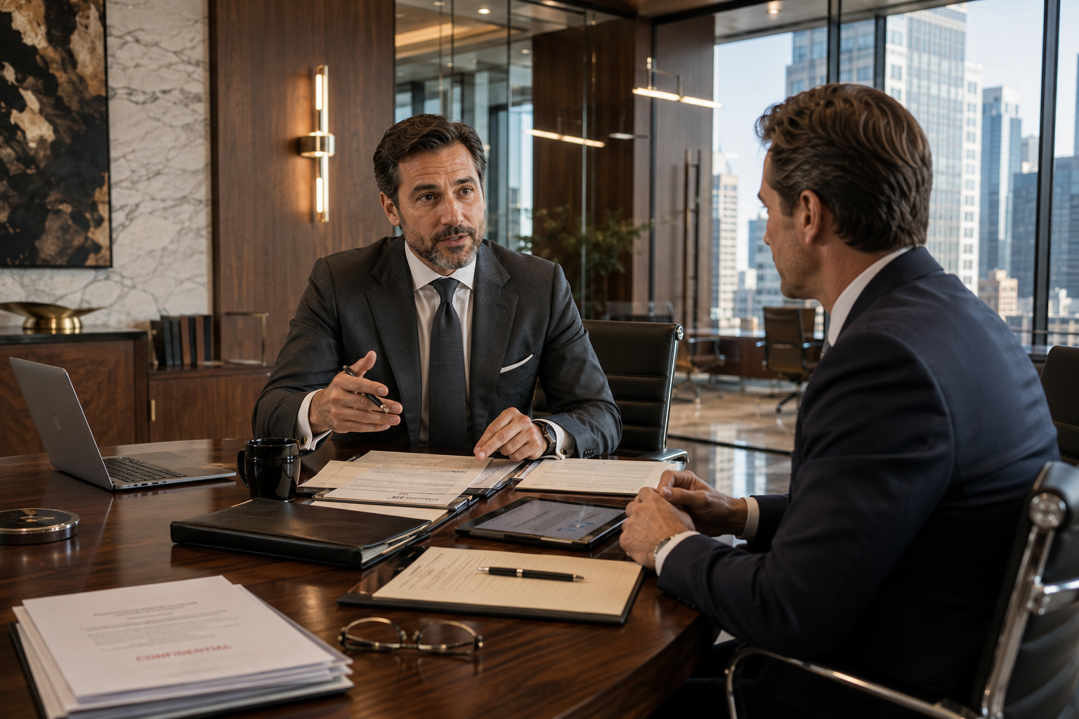 Generate a highly realistic legal consultation scene inside an elegant luxury co — DALL-E AI Image Prompt