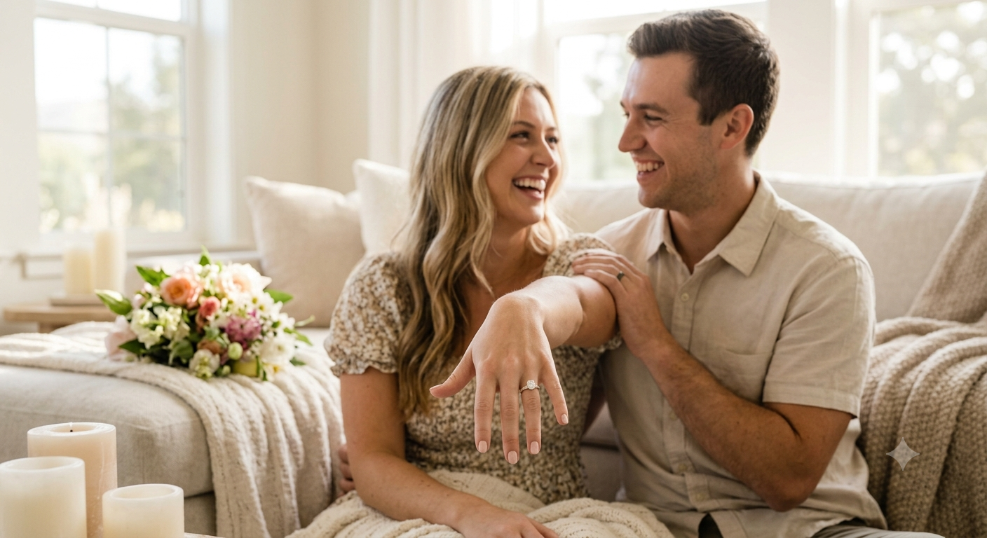 Create a warm lifestyle engagement announcement using [UPLOAD PERSON 1 PHOTO] an — Google Gemini AI Prompt